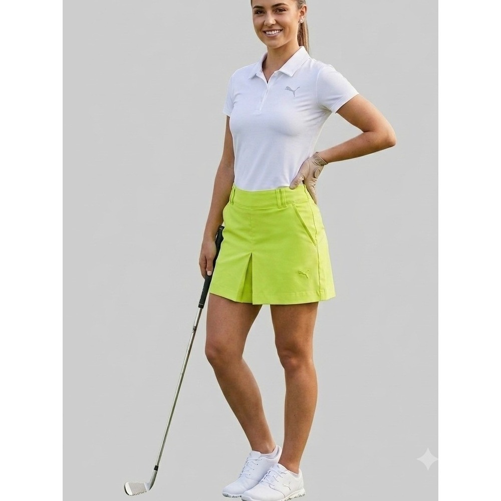 Puma Golf Neon Lime Green Pleated Athletic Skort Womens Side Zip Activewear SZ M
